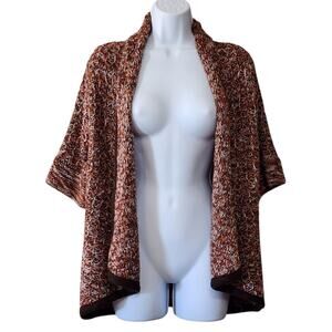 Cato Womens Open Front Cardigan Sweater Size S Orange Brown Short Sleeve Drape